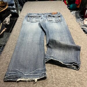 Helix Mens 36x30 Slim Bootcut Jeans Medium Wash Distressed Cross Pockets Y2K